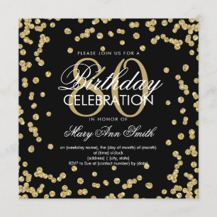Invitación Confetti, Purpurina del cumpleaños 80 de Gold Blac
