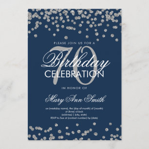 Invitación Confetti, Purpurina del partido de cumpleaños 70 d