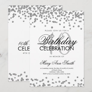 Invitación Confetti, Purpurina Fiesta de cumpleaños 40 de Sil