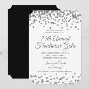 Invitación Confetti Purpurina Plata de Recaudación de Fondos