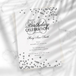 Invitación Confetti Purpurina Plata del Partido de Cumpleaños