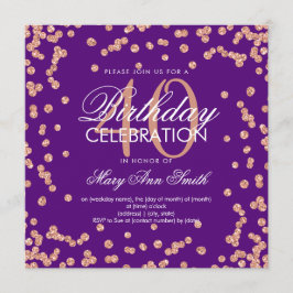 Invitación Confetti, Purpurina Rosa de oro morado, 40 años