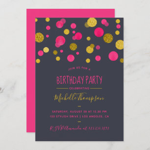 Invitación Confetti, Purpurina rosado y de oro, fiesta de cum