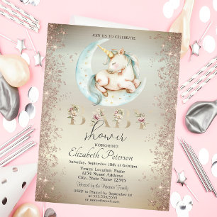 Invitación Confetti Purpurina unicornio Moon Gold Baby Shower