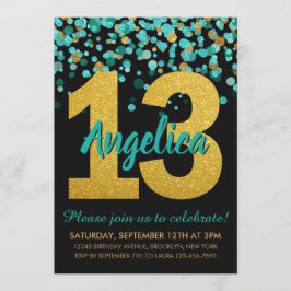 Invitación Confetti, Purpurina verde azulada de oro, negro, 1