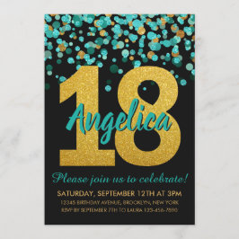 Invitación Confetti, Purpurina verde azulada de oro, negro, 1