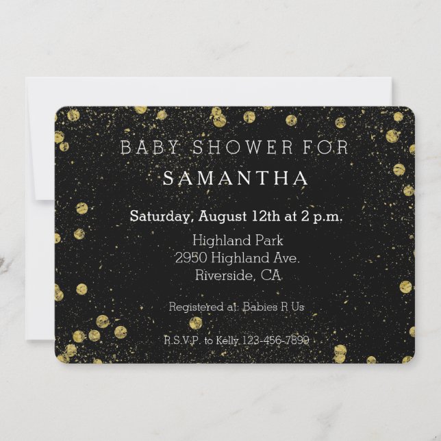 Invitación Confetti Purpurinoso dorado Puntos de la ducha beb (Anverso)