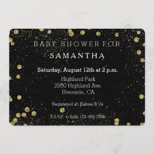 Invitación Confetti Purpurinoso dorado Puntos de la ducha beb