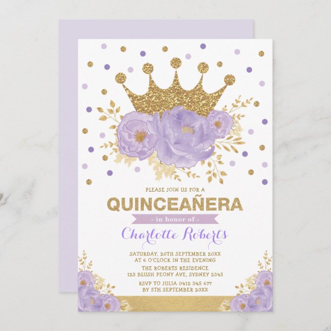 Invitación Confetti Quinceañera (Anverso / Reverso)