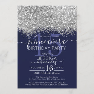 Invitación Confetti Quinceañera, Purpurina de la marina de lu