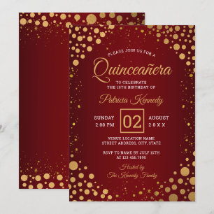 Invitación Confetti Quinceanera, Purpurina Rojo Y Oro