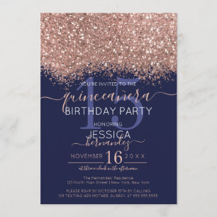 Invitación Confetti Quinceañera, Rosa de moda Purpurina de la