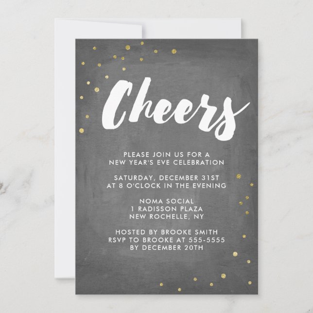 Invitación Confetti Relieve metalizado dorado vitorea a Fiest (Anverso)