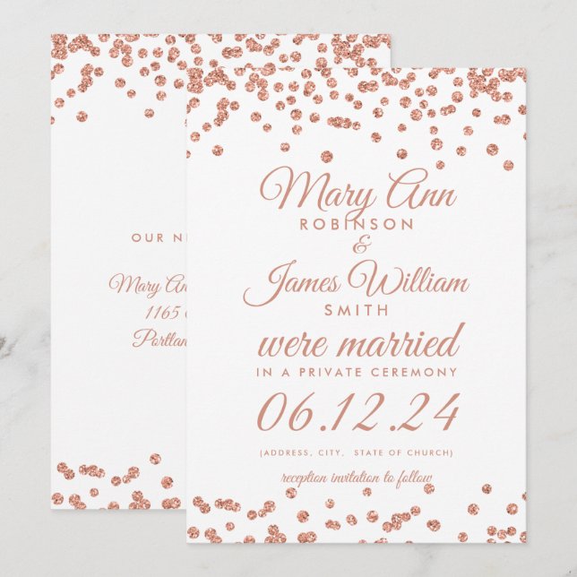 Invitación Confetti Rosa de Purpurina de oro para matrimonio (Anverso / Reverso)