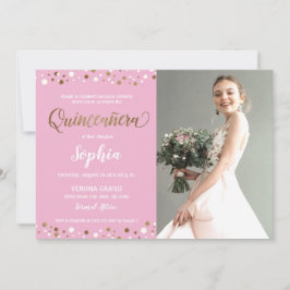 Invitación Confetti rosa y dorado Quinceanera 15 años