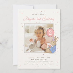 Invitación Confetti rosado de cumpleaños del Chica Peter Rabb