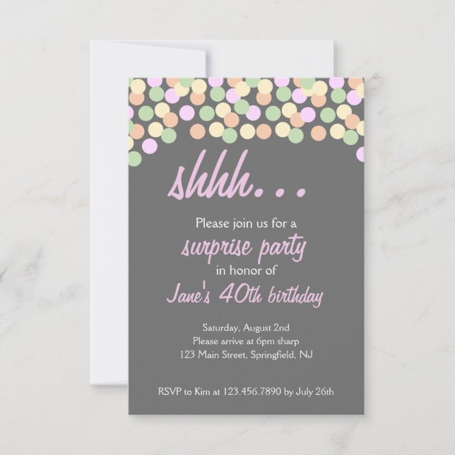 Invitación Confetti Shhh... ¡Fiesta sorpresa! (Anverso)