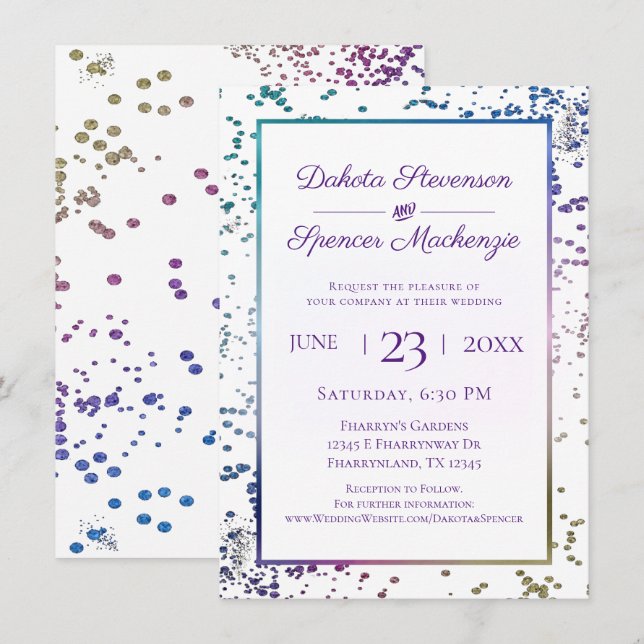 Invitación Confetti Sparkle | Boda de polvo de diamante acuar (Anverso / Reverso)