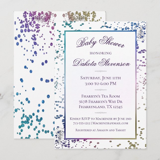 Invitación Confetti Sparkle | Colorida Ducha De Polvo De Diam (Anverso / Reverso)