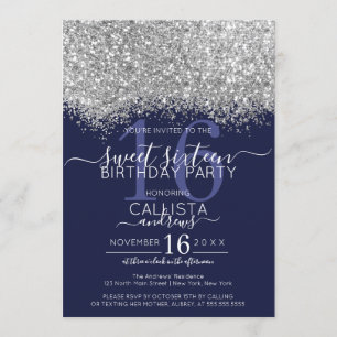 Invitación Confetti Sweet, Purpurina de la Marina Plata de Lu