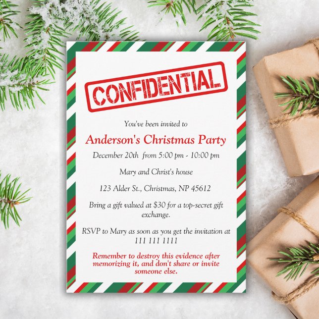 Invitación Confidencial | Fiesta de Navidades divertidos (Get your funny Christmas party invitations now and let your guests know about the event! Order now!)