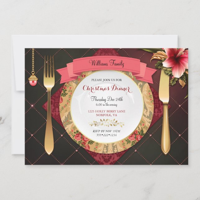 Invitación Configuración de mesa para la cena de Navidad con  (Anverso)