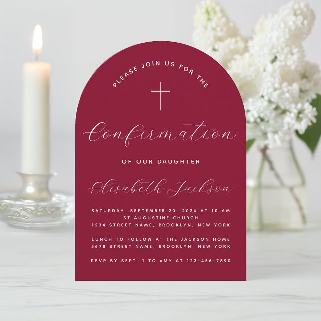 Invitación Confiración Arch Burgundy Guión Chica religioso (Subido por el creador)
