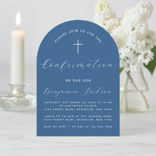 Invitación Confirmación Arco Azul clásico Escritura Simple Ni