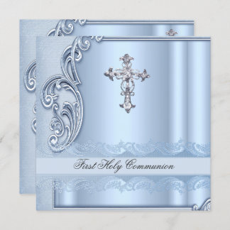 Invitación Confirmación azul de Boy First Holy Communion