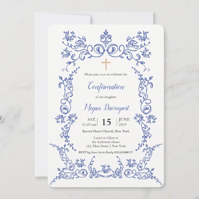 Invitación Confirmación azul elegante (Anverso)