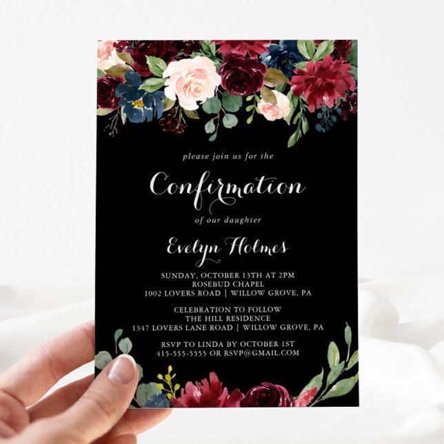 Invitación Confirmación botánica rusa negra (Subido por el creador)