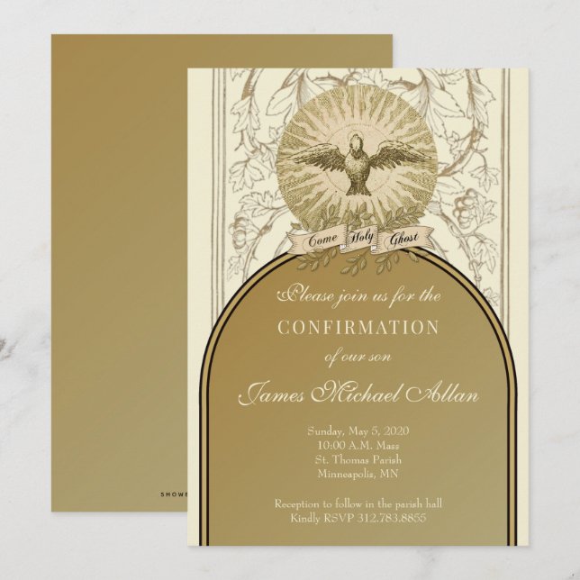 Invitación Confirmación católica Espíritu Santo oro (Anverso / Reverso)