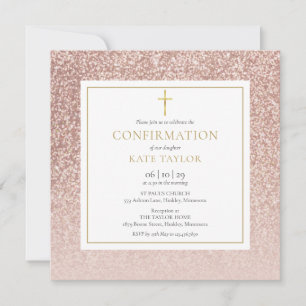 Invitación Confirmación Cuadrada de Brillo en Rosa Dorado