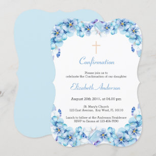 Invitación Confirmación de acuarela azul de cielo floral