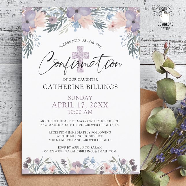 Invitación Confirmación de acuarela Flores moradas florales s (Subido por el creador)