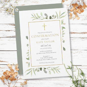 Invitación Confirmación de acuarela verde dorado