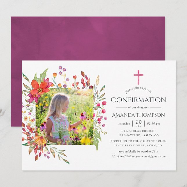 Invitación Confirmación de Aquarelle Wildflower (Anverso / Reverso)