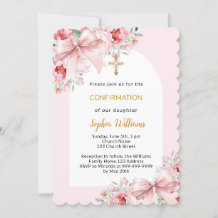 Invitación Confirmación de arco chica de flor rosa