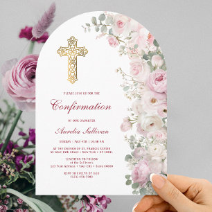 Invitación Confirmación de Arco de Flores Rosadas Pálidas