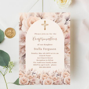 Invitación Confirmación de arco de rosas de melocotón crema