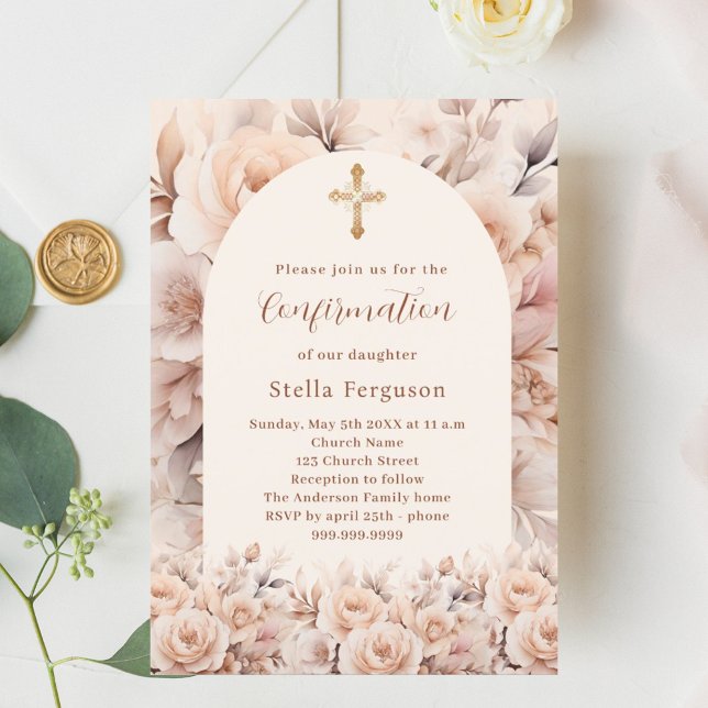 Invitación Confirmación de arco de rosas de melocotón crema (Subido por el creador)