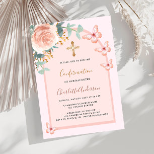 Invitación Confirmación de arco floral de mariposas de oro Ro