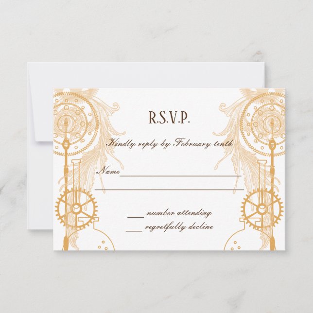 Invitación Confirmación de asistencia a una boda steampunk (Anverso)