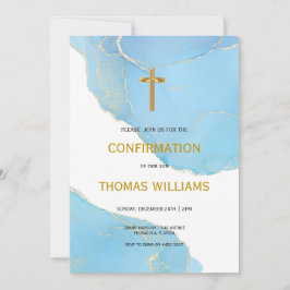 Invitación Confirmación de Blue and Gold Boy