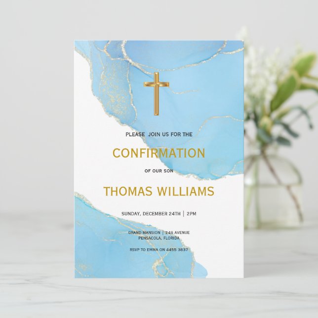 Invitación Confirmación de Blue and Gold Boy (Anverso de pie)