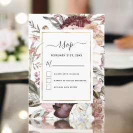 Invitación Confirmación de Boda Boho Rosa Polvoriento Burgund