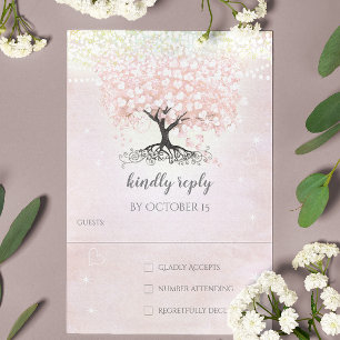 Invitación Confirmación de boda campestre con árbol de hoja e