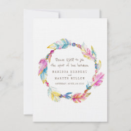 Invitación Confirmación de boda corona floral boho pluma nati