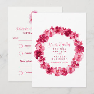 Invitación Confirmación de boda corona floral pensamiento roj
