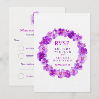 Invitación Confirmación de boda corona floral violeta